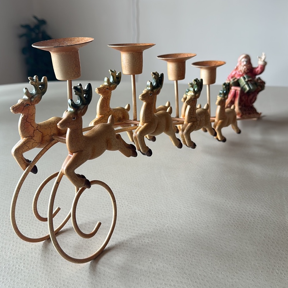 Santa Sleigh and Reindeer Candle Holder
